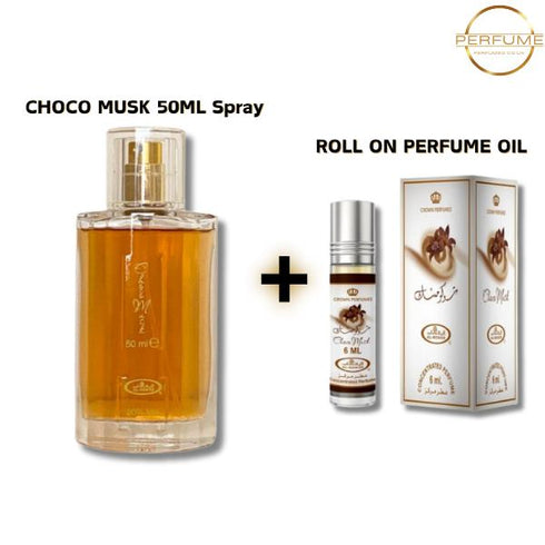 Choco Musk Perfume Spray 50ml And 6ml Roll on Perfume Oil For Women And Men | Free Delivery | Vanilla Chocolate Musk Gourmand Fragrance Aroma Oil Scent Daily Floral Cologne